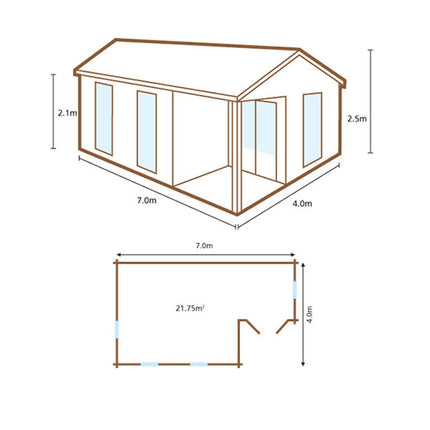 Forest Garden Woodbury 58mm Log Cabin 22ft 9" x 13ft 1" (7 x 4m) – view 2