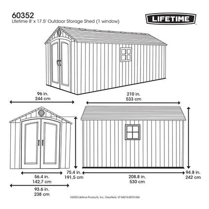 Lifetime 8ft x 17ft 5" (2.4 x 5.3m) Rough Cut Outdoor Storage Shed - Model 60352 – view 2