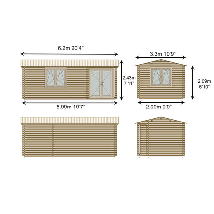 Shire Thetford 44mm Log Cabin 20ft x 10ft (6 x 3m) – view 2