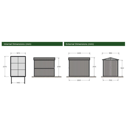 Stone Garden 6ft 2" x 7ft 10" (1.89 x 2.4m) Apex Steel Shed in 2 Colours – view 2