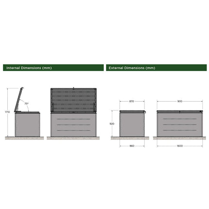 Stone Garden 5ft 3" x 2ft 10" (1.61 x 0.87m) 1,200 Litre Steel Deck Box in 2 Colours – view 2