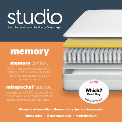Silentnight Studio Memory 1000 Hybrid Rolled Mattress in 3 Sizes – view 4