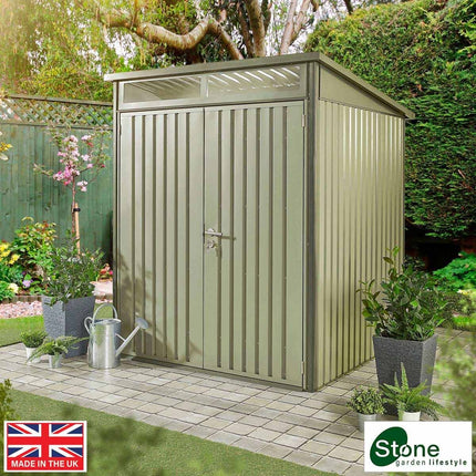Stone Garden 5ft 11" x 5ft 11" (1.8m x 1.84m) Two Door Steel Shed in 2 Colours