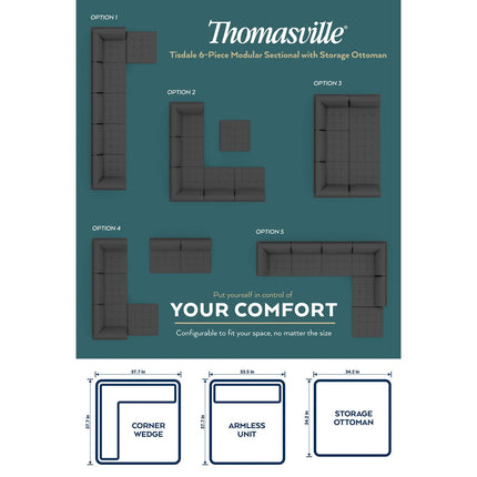 Thomasville Tisdale Blue 6 Piece Modular Fabric Sofa – view 3