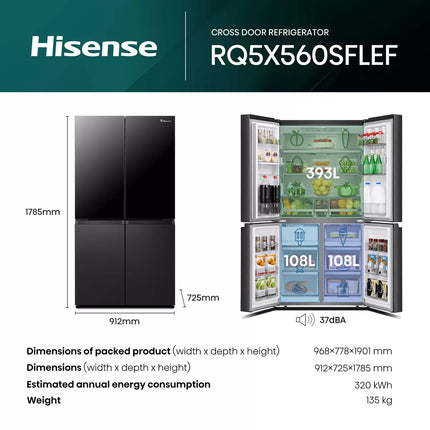 Hisense RQ5X560SFLEF, Multi Door Fridge Freezer, E Rated in Black