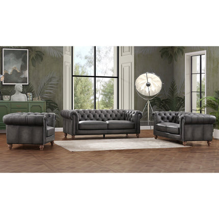 Allington Grey Leather Chesterfield Armchair – view 4