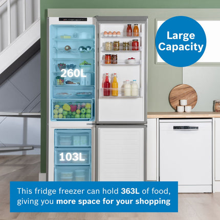 Bosch Series 4 KGN392LDFG Fridge Freezer, D Rated in Silver – view 3