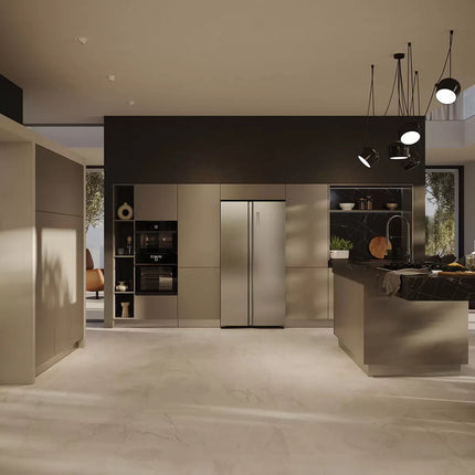 Haier HSW59F18DNMM, Side by Side Fridge Freezer, D Rated in Platinum Inox