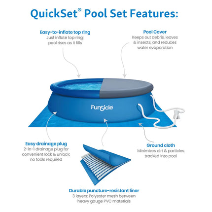 FunSicle 12ft (3.6m) QuickSet Pool with RX330 Cartridge Filter Pump, Pool Cover & Ground Cloth