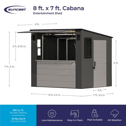 Suncast 8ft 3" x 7ft 4" (2.5 x 2.2m) Cabana Bar Shed – view 2