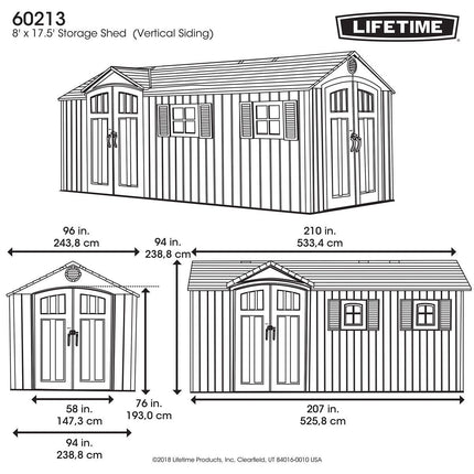 Lifetime 17.5ft x 8ft (5.3 x 2.4m) Dual Entry Outdoor Storage Shed - Model 60213 – view 2