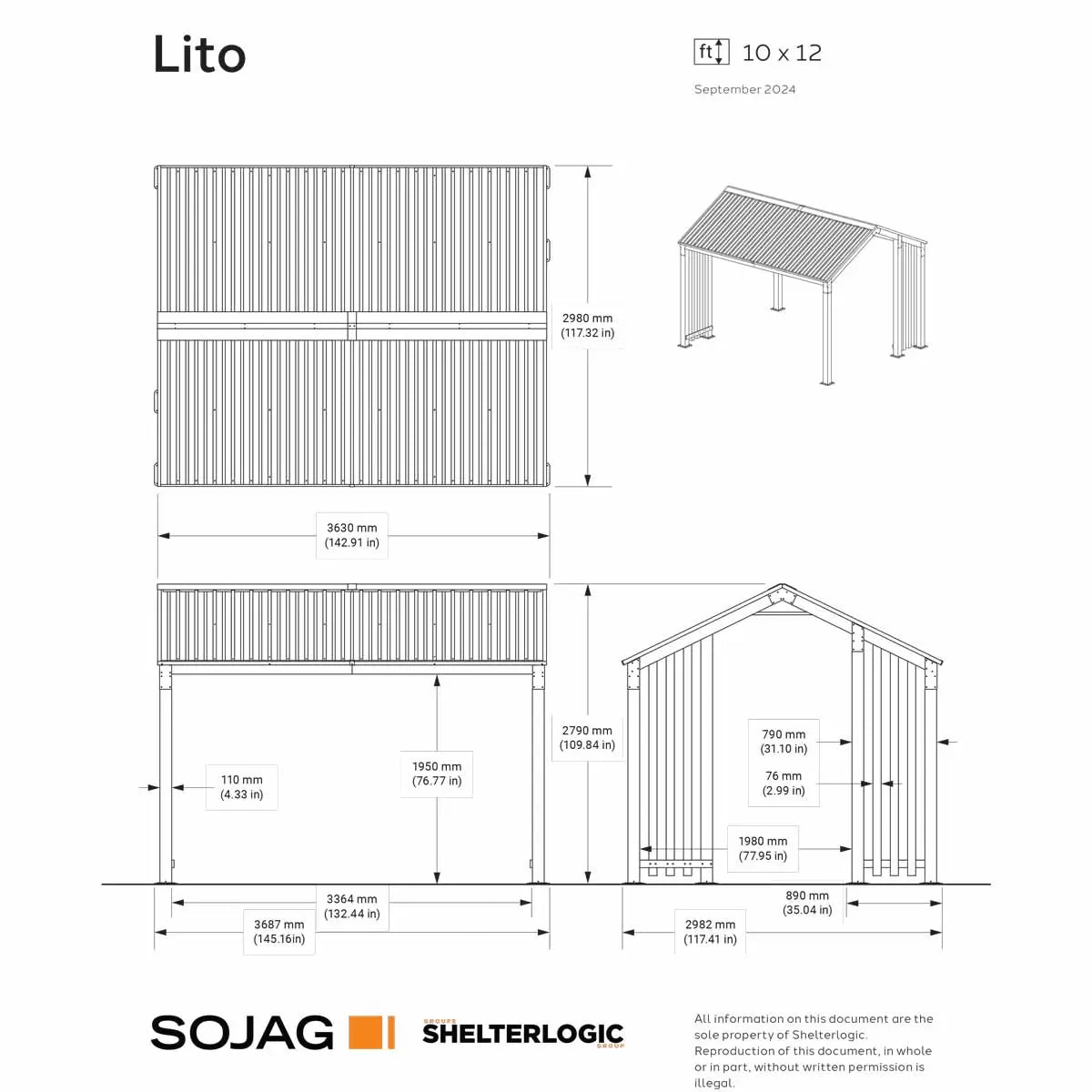 Sojag Lito 10ft x 12ft (3m x 3.6m) Aluminium Gazebo with Galvanised Steel Roof