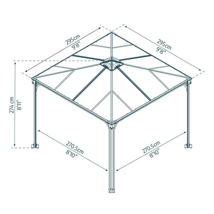 Palram Canopia Palermo 9ft 8" x 9ft 8" (3 x 3m) Aluminium and Polycarbonate Gazebo – view 2