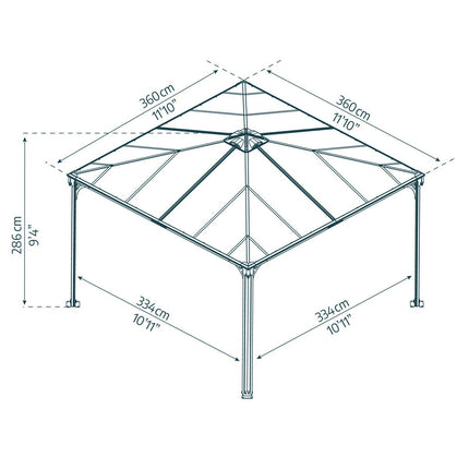 Palram Canopia Palermo 11ft 9" x 11ft 9" (3.6 x 3.6m) Aluminium and Polycarbonate Gazebo – view 2