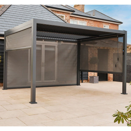 Alvivo 9ft 7" x 12ft 10" (2.9 x 3.9m) Louvered Aluminium Pergola Bundle with Pull-Down Screens & LED Lights – view 4