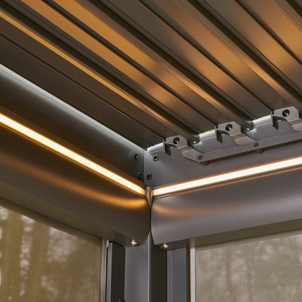 Alvivo 9ft 7" x 12ft 10" (2.9 x 3.9m) Louvered Aluminium Pergola Bundle with Pull-Down Screens & LED Lights – view 6