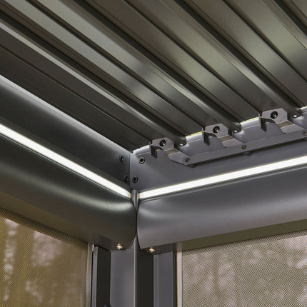 Alvivo 9ft 7" x 12ft 10" (2.9 x 3.9m) Louvered Aluminium Pergola Bundle with Pull-Down Screens & LED Lights – view 7