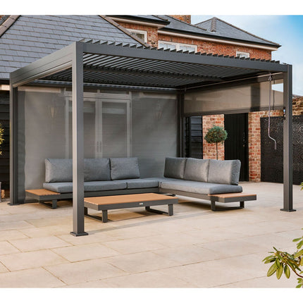 Alvivo 9ft 7" x 12ft 10" (2.9 x 3.9m) Louvered Aluminium Pergola Bundle with Pull-Down Screens & LED Lights – view 2