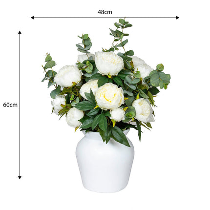 Artificial Peony & Eucalyptus Bouquet in Vase in 2 Colours – view 3