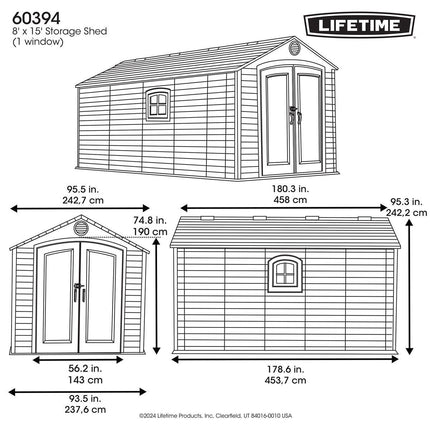 Lifetime 8ft x 15ft (2.4 x 4.5m) Storage Shed - Model 60394 – view 2