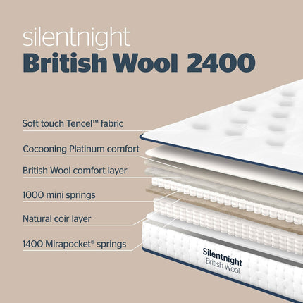 Silentnight British Wool 2400 Pocket Mattress & Slate Grey Full Ottoman Divan in 3 Sizes – view 4