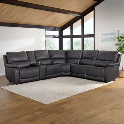Gilman Creek Wylder Dark Grey Leather Power Reclining Sectional Sofa – view 3
