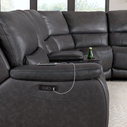Gilman Creek Wylder Dark Grey Leather Power Reclining Sectional Sofa – view 5