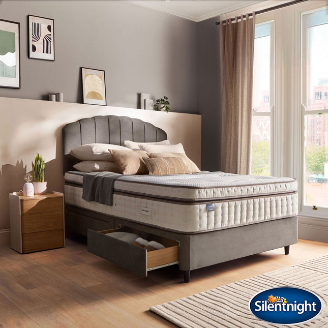Silentnight Velvet 4 Drawer Divan Base with Merlin Headboard in 3 Colours & 3 Sizes – view 2