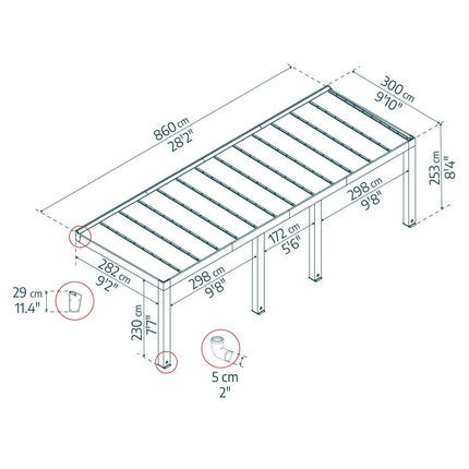 Palram Canopia Helsinki 9ft 10" x 28ft 3" (3m x 8.6m) Cedar Wood Patio Cover – view 2