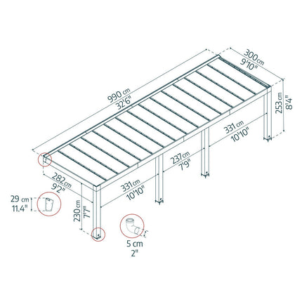 Palram Canopia Helsinki 9ft 10" x 32ft 6" (3m x 9.9m) Cedar Wood Patio Cover – view 2