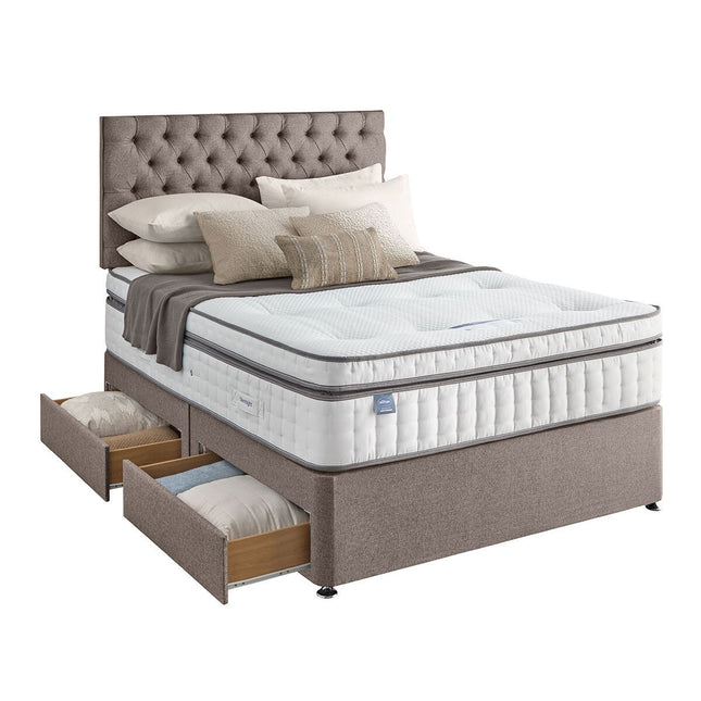 Silentnight 4 Drawer Divan Base with Eden Headboard in Pebble in 2 Colours & 3 Sizes – view 2