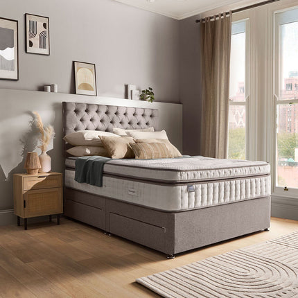 Silentnight 4 Drawer Divan Base with Eden Headboard in Pebble in 2 Colours & 3 Sizes – view 5