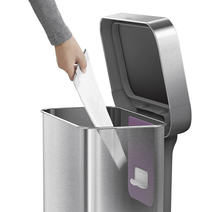 simplehuman Rectangular Step Can Bin 55L in Brushed Stainless Steel with Grey Plastic Lid – view 3
