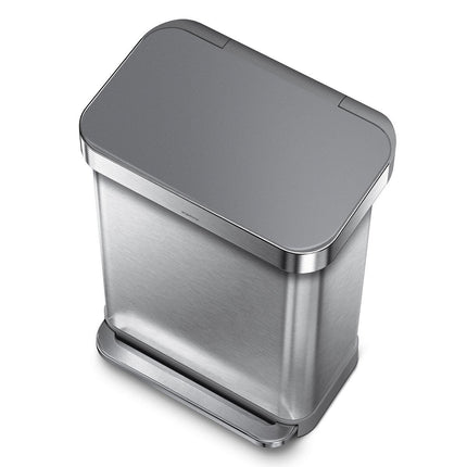 simplehuman Rectangular Step Can Bin 55L in Brushed Stainless Steel with Grey Plastic Lid – view 4