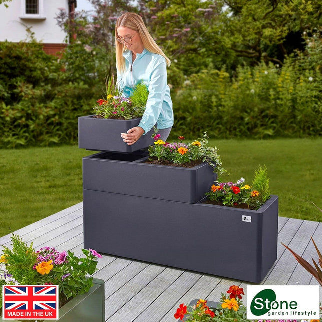 Stone Garden Hanbury 3-Tier Stackable Steel Planter Set in 2 Colours