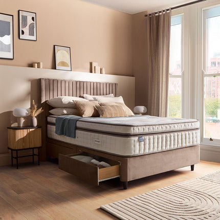 Silentnight Velvet 4 Drawer Divan Base with Slumber Headboard in 4 Colours & 3 Sizes – view 3