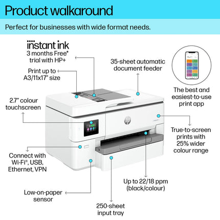 HP OfficeJet PRO 9720E A3 All in One Wireless Printer – view 3