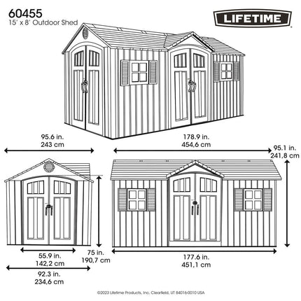 Lifetime 15ft x 8ft (4.6 x 2.4m) Dual Entry Storage Shed - Model 60455 – view 2