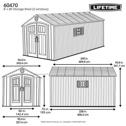 Lifetime 8ft x 20ft (2.4 x 6.1m) Storage Shed - Model 60470 – view 2