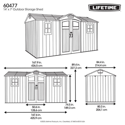 Lifetime 14.5ft x 7ft (4.42 x 2.13m) Storage Shed - Model 60477 – view 2