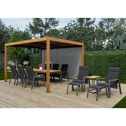 Alvivo 9ft 8" x 13ft 3" (3 x 4m) Wood-Look Louvered Aluminium Pergola Bundle with 3 Pull-Down Screens – view 4