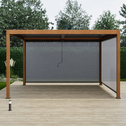 Alvivo 9ft 8" x 13ft 3" (3 x 4m) Wood-Look Louvered Aluminium Pergola Bundle with 3 Pull-Down Screens – view 3