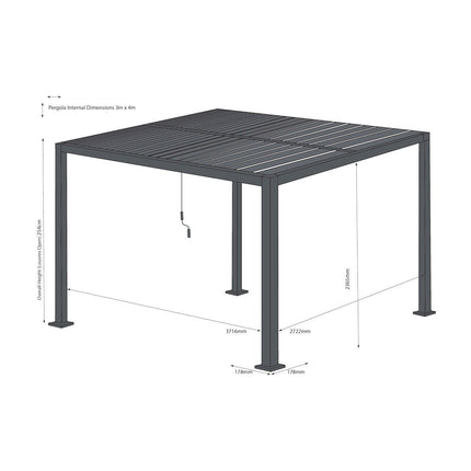Alvivo 9ft 8" x 13ft 3" (3 x 4m) Wood-Look Louvered Aluminium Pergola Bundle with 3 Pull-Down Screens – view 2