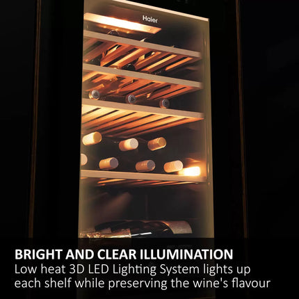 Haier HWS77GDAU1 77 Bottle Dual Zone Wine Cooler, G Rating in Black