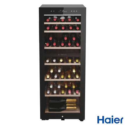 Haier HWS77GDAU1 77 Bottle Dual Zone Wine Cooler, G Rating in Black