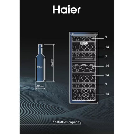 Haier HWS77GDAU1 77 Bottle Dual Zone Wine Cooler, G Rating in Black