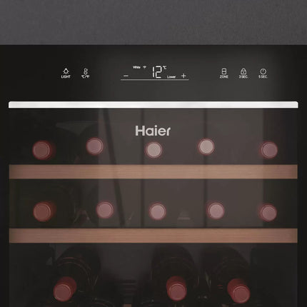Haier HWS77GDAU1 77 Bottle Dual Zone Wine Cooler, G Rating in Black