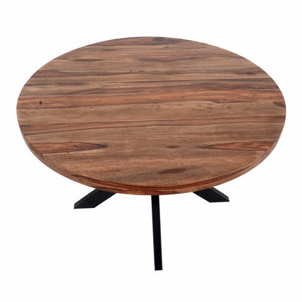 Indus Valley Henley Round Wooden Dining Table + 4 Brown Chairs