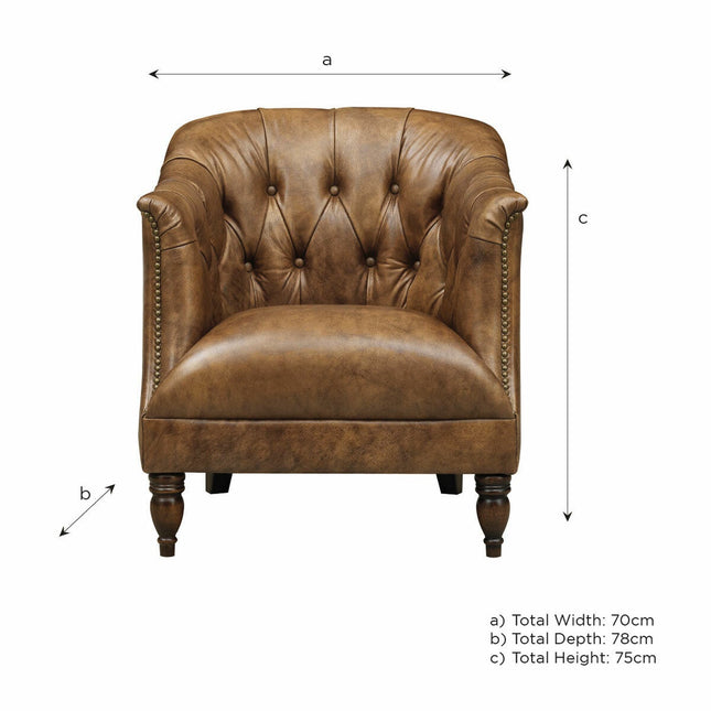 Harrington Brown Leather Armchair – view 2