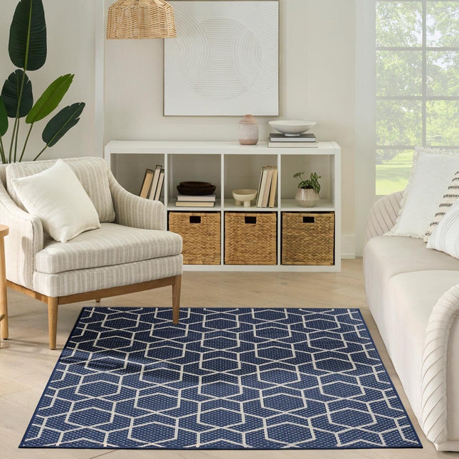 Nourison Horizon Geometric Navy Indoor Outdoor Rug, in 2 Sizes – view 2